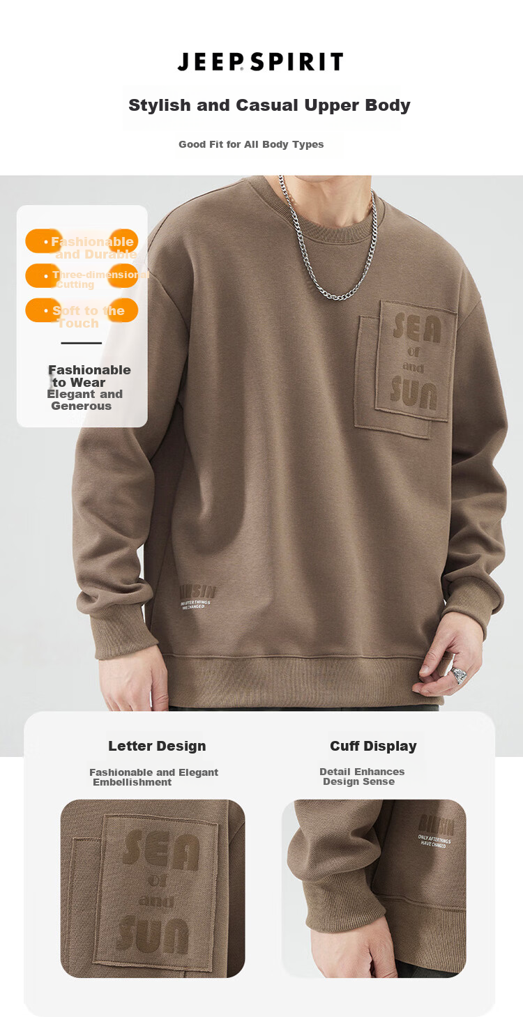JEEP SPIRIT Men's Sweatshirt Jacket, Men's Autumn And Winter Long-Sleeve T-Shirt, Trendy Casual Outerwear, Heavyweight Base Layer 1