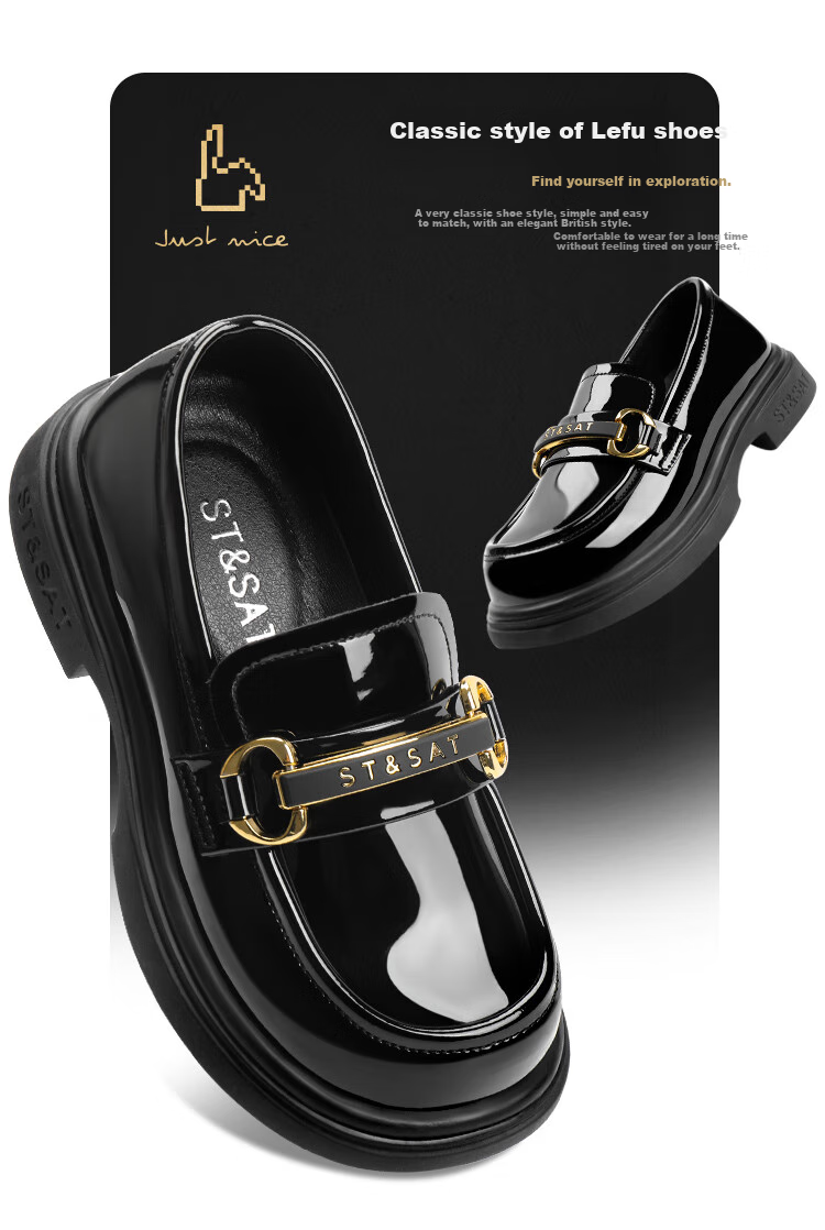 St&Sat Women's Spring Soft-Soled Flats, Girls' Black Leather Shoes, Loafers, Parent-Child Shoes, Slip-On Versatile Style, Black, Size 33 2