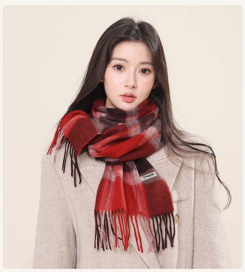 TUCANO Pure Wool Women's Winter Plaid Scarf Warm Shawl Neck Warmer Gift for Girls and Moms New Year Birthday 17
