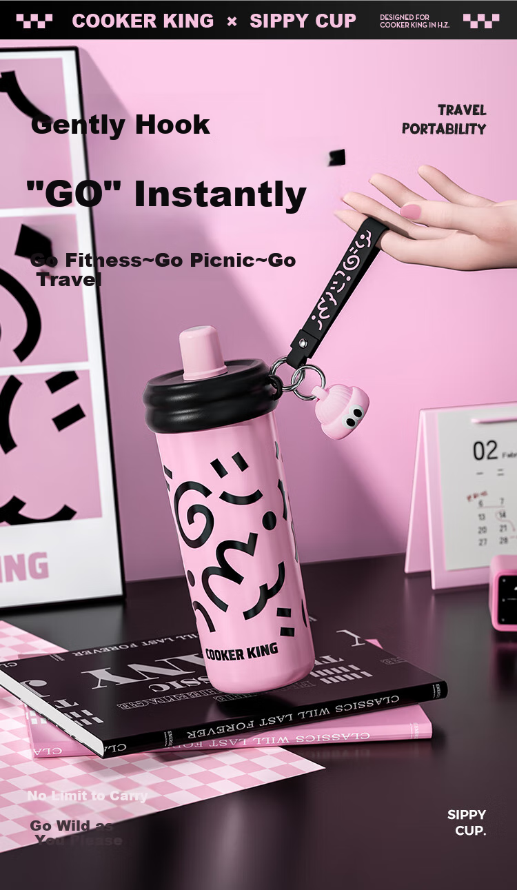COOKER KING Insulated Mug, 316 Stainless Steel, Stylish Design for Women, Tea Infuser Cup with Straw, Large Capacity Water Bottle for Children, 600ml 8