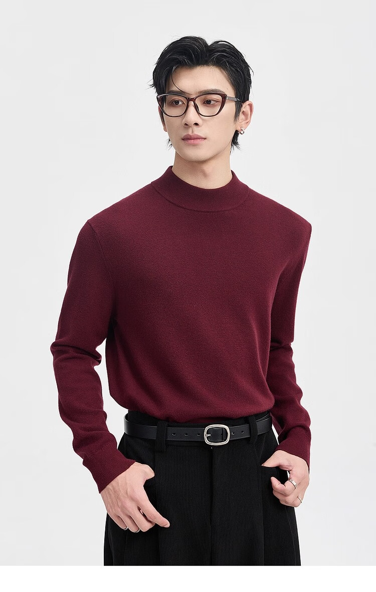 Earl Zuoer [Lycra Tencel Wool] Early Winter 25 Crew Neck Pullover Knit Base Shirt Men's Solid Loose Sweater 25