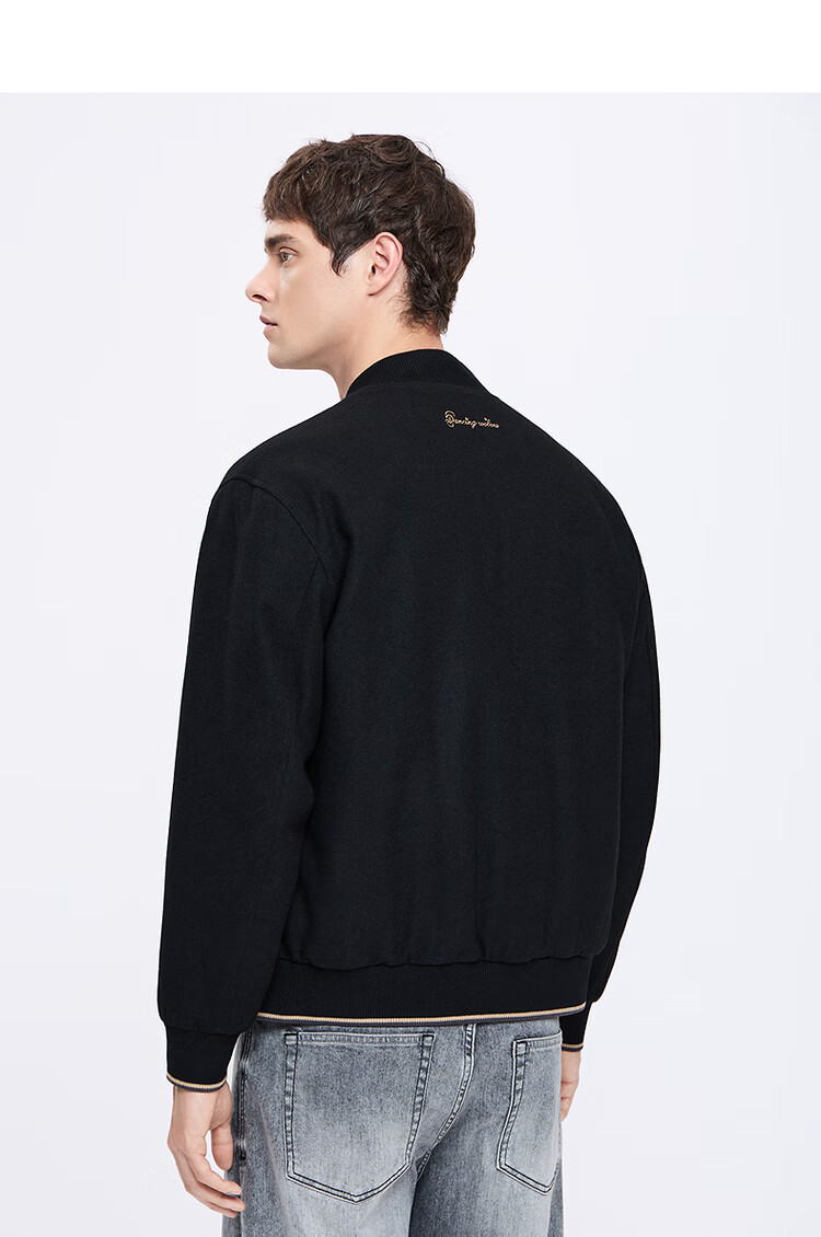 DANCING WOLVES Black Gold Goose Down & Wool Woolen Jacket Warm Baseball Collar Down Coat 001 Black L 3