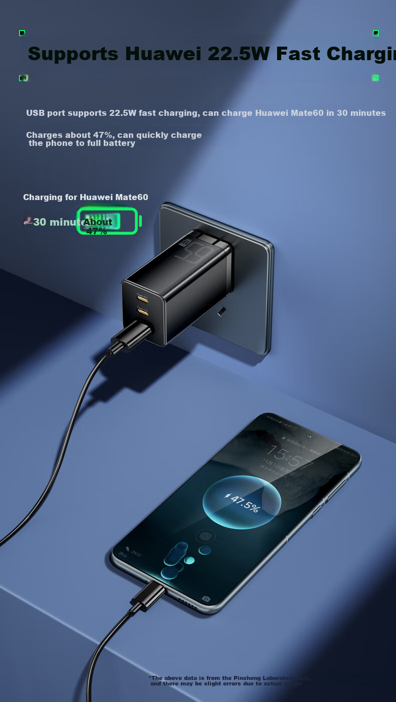 Pisen 65W GaN Charger, PD60W Multi-Port Type-C/USB Plug, Compatible with Apple IPhoneDuo/18/17 Phones, Tablets, Laptops, Huawei, Xiaomi, Lenovo 3