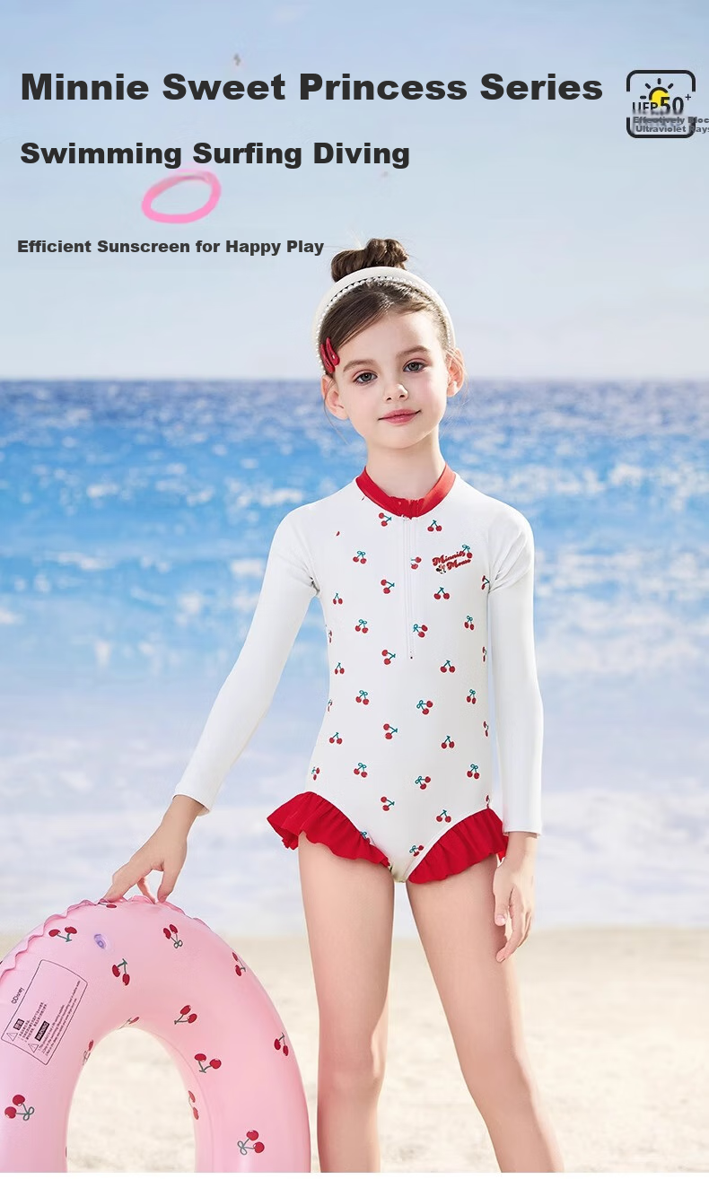 Dishini Children's Swimsuit, One-Piece for Girls, Sun Protection Class A, Suitable for Toddlers And Infants, Hot Spring Swimming Suit, D35320 Beige, Size 130 1