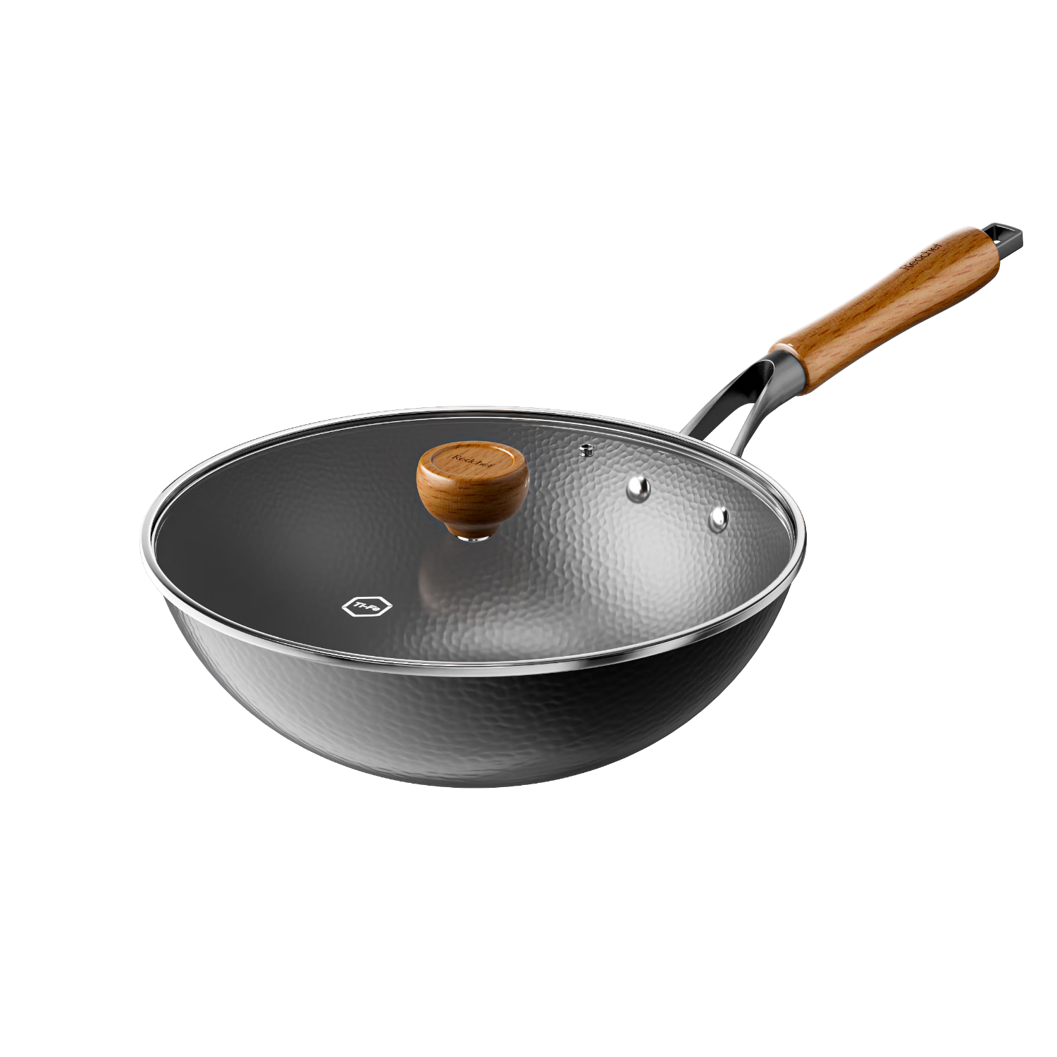 REDCHEF Titanium Iron Non-Stick Wok No Coating Titanium Healthy Hammered Pattern Lightweight Gas and Induction Stove Stir-Fry Pan