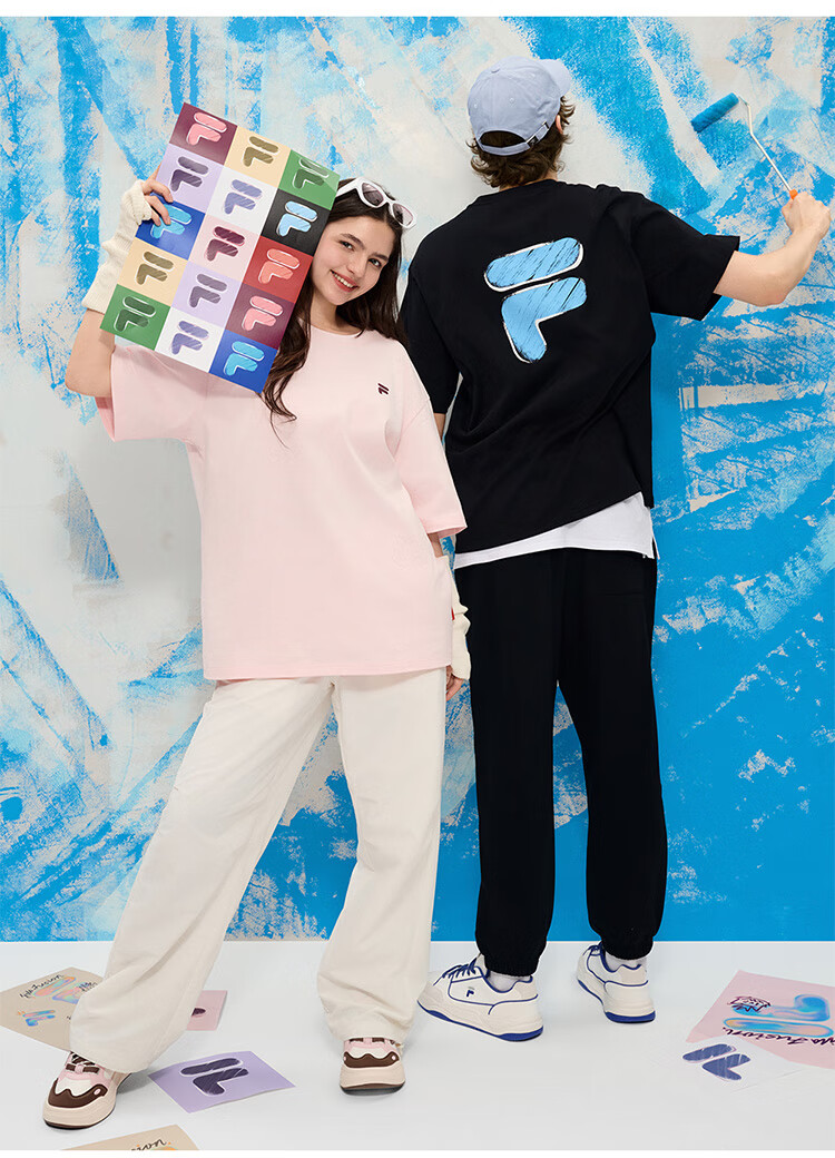 FILA FUSION Fashion Brand Zhang Hao Couple Knit Short Sleeve Shirt 2026 Spring Casual Loose Pure Cotton T-Shirt 22