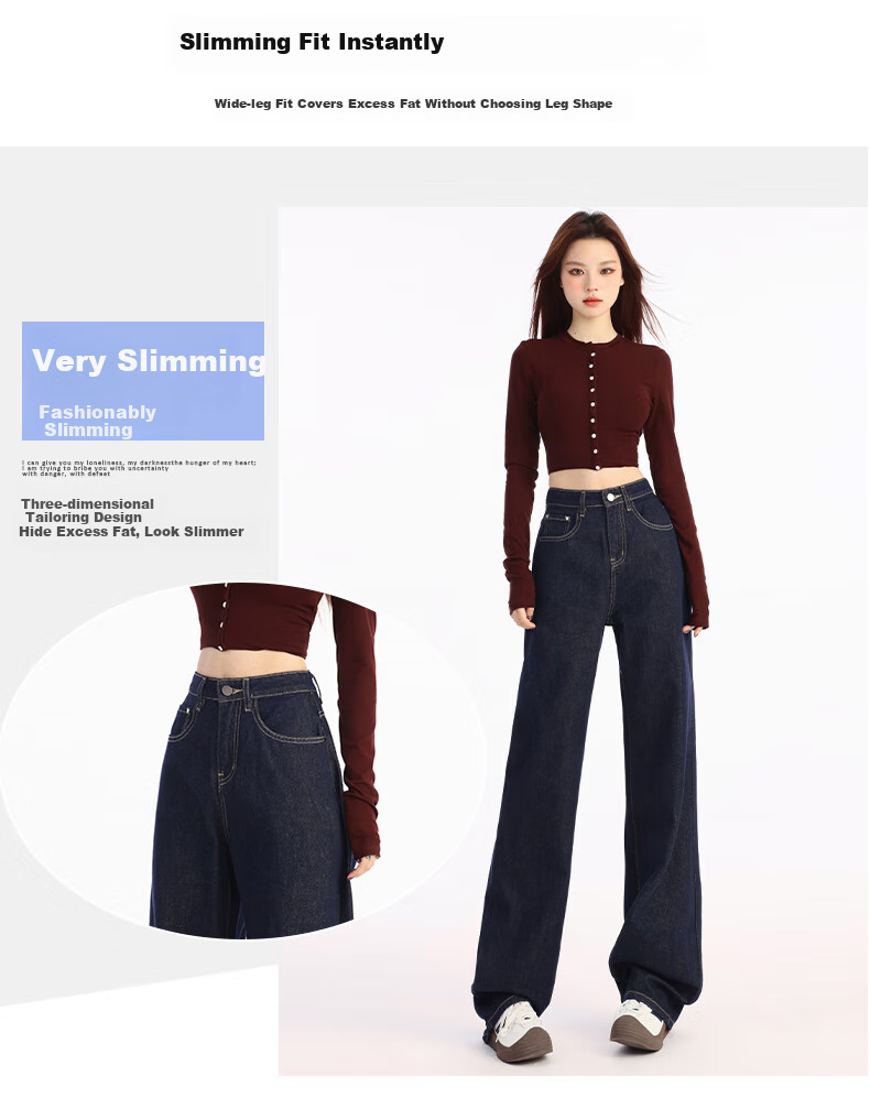 Jeanswest Women's Summer Wide-Leg Straight High-Waist Slim Fit Lightweight Narrow Blue Jeans, Size S 4