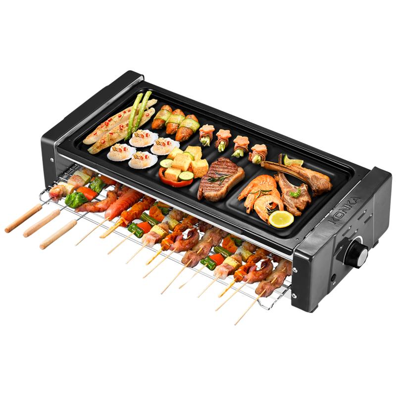KONKA Electric Grill, Double-Layer Skewer Machine, Non-Stick Electric Griddle, Meat Roasting Machine, Indoor Smokeless Barbecue Rack, Korean-Style Meat Pot, Electric Grill KEG-W261A