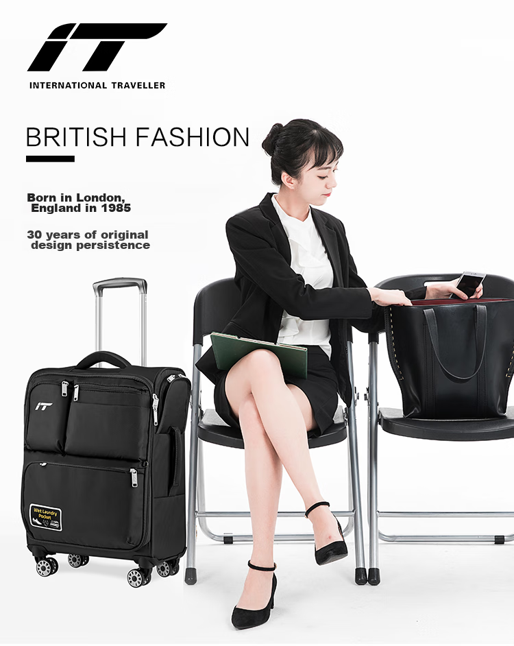INTERNATIONAL TRAVELLER British IT Suitcase, Check-In Luggage, Spinner Wheels, Ultra-Lightweight, 28-Inch Oxford Cloth Soft Case, 1157 Red 1