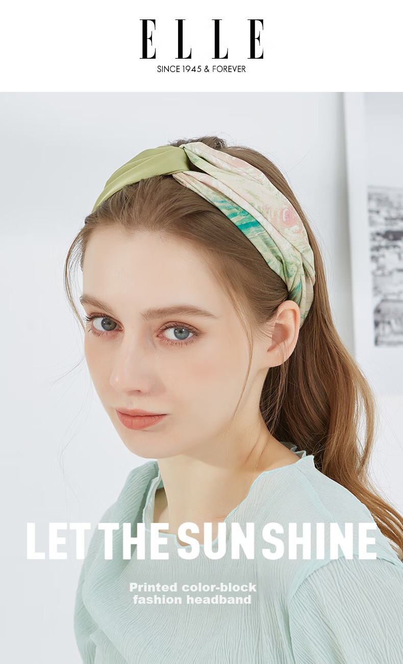ELLE Simple Floral Print Headband, French Elegant Color-Block Hairband for Women, Face-Washing Headband, Gift for Girlfriend, Mid-Autumn Festival Present 1