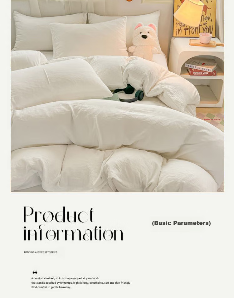 Hodo Bedding Set for 1.5/1.8m Bed, Thick Double Bed Sheet with Duvet Cover And Pillowcases, Home Use, Cream White Color, 200*230cm 17