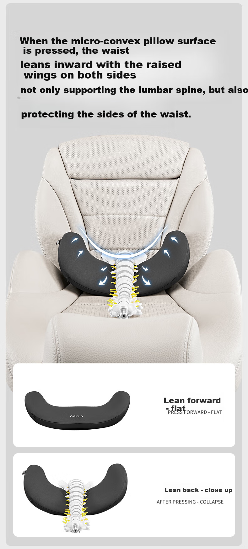 CICIDO Car Lumbar Support, Waist Cushion for Office, Car Seat Backrest Pillow, Car Back Support, Driving Lumbar Support 7