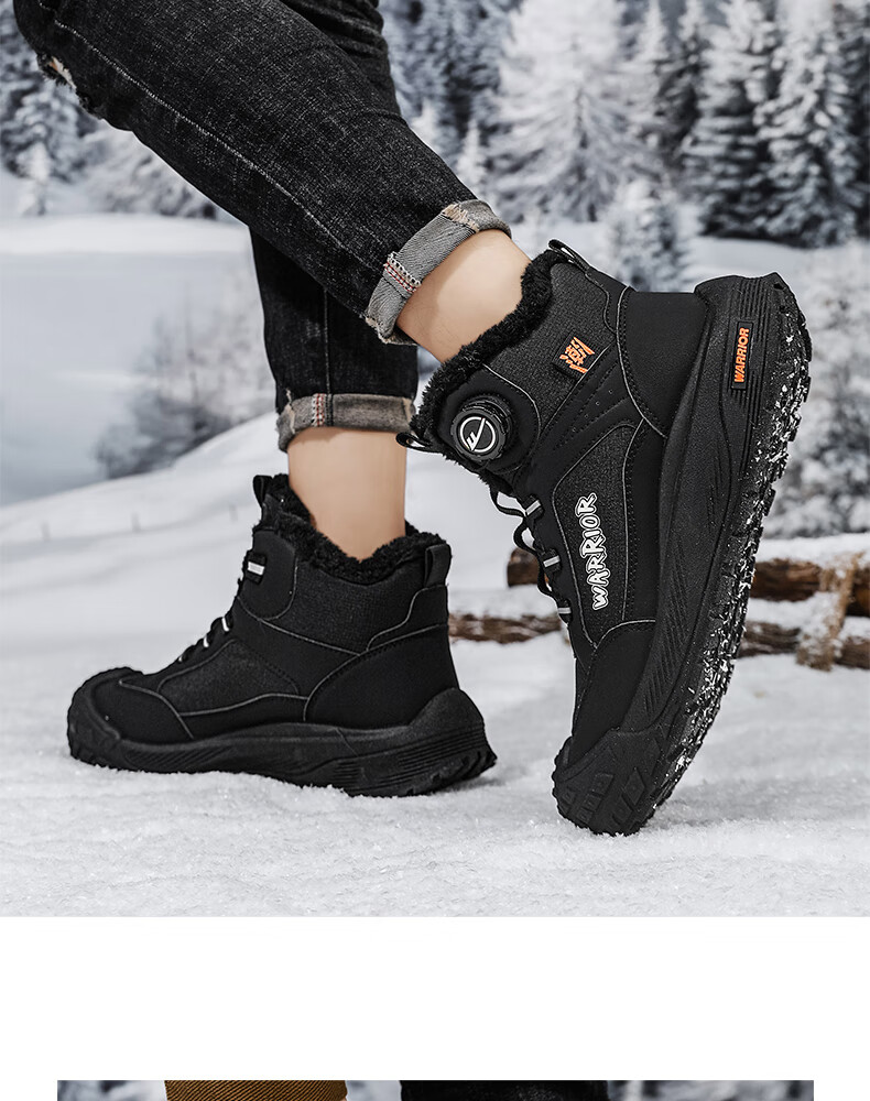 Warrior Men's Snow Boots 2025 Winter New Warm Fleece Thickened Cotton Shoes Black Size 39 9