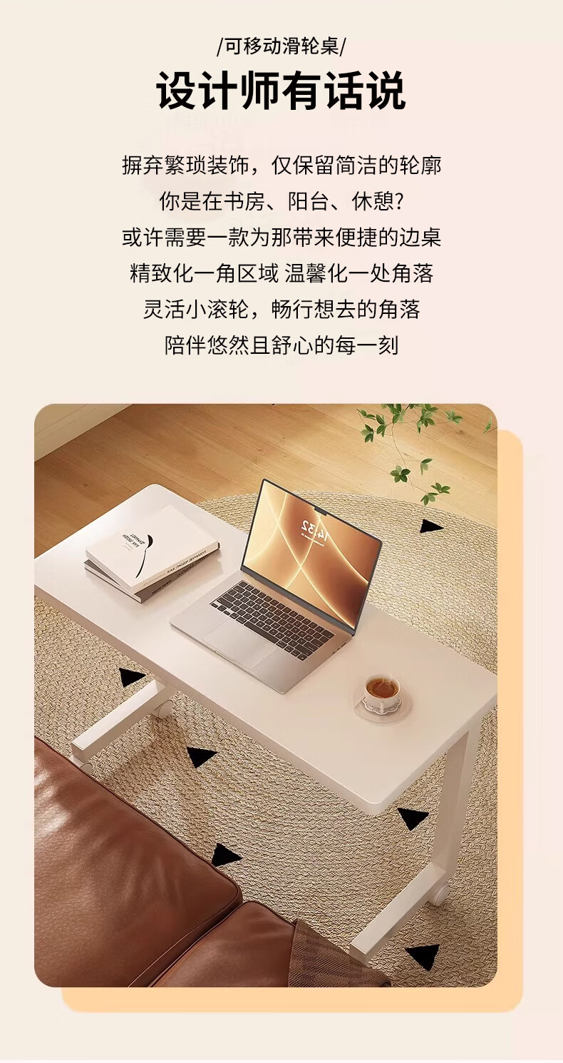 Yaoying Mobile Computer Desk Bedside Table Student Study Desk Home Simple Office Desk YLZ09 White 60*40cm 1