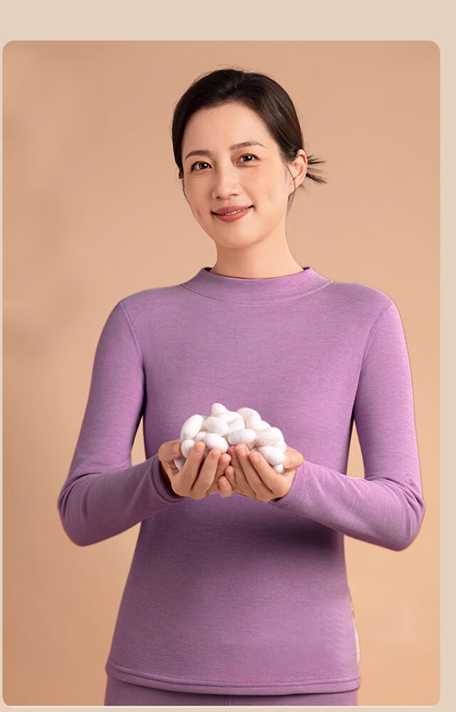 XUEXIMAN Women's Thermal Underwear Autumn Winter Middle-aged and Elderly Wool Silk 10A Antibacterial Warm Set Mid-neck Top and Bottom 19