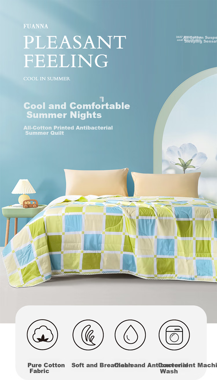 FUANNA Summer Quilt, Pure Cotton Fabric, Antibacterial Air Conditioning Quilt, Double Size, Washable, Thin Summer Blanket, 3 Jin, 203x229cm 1