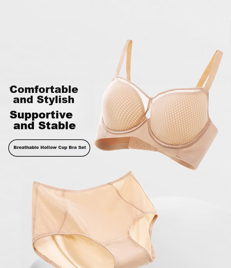 Ordifen 26 New Women's Underwear, Lightweight, Perforated Cups, Breathable, Smooth Surface, Seamless, Large Bust, Low-Collar Bra Set, XB4210 1