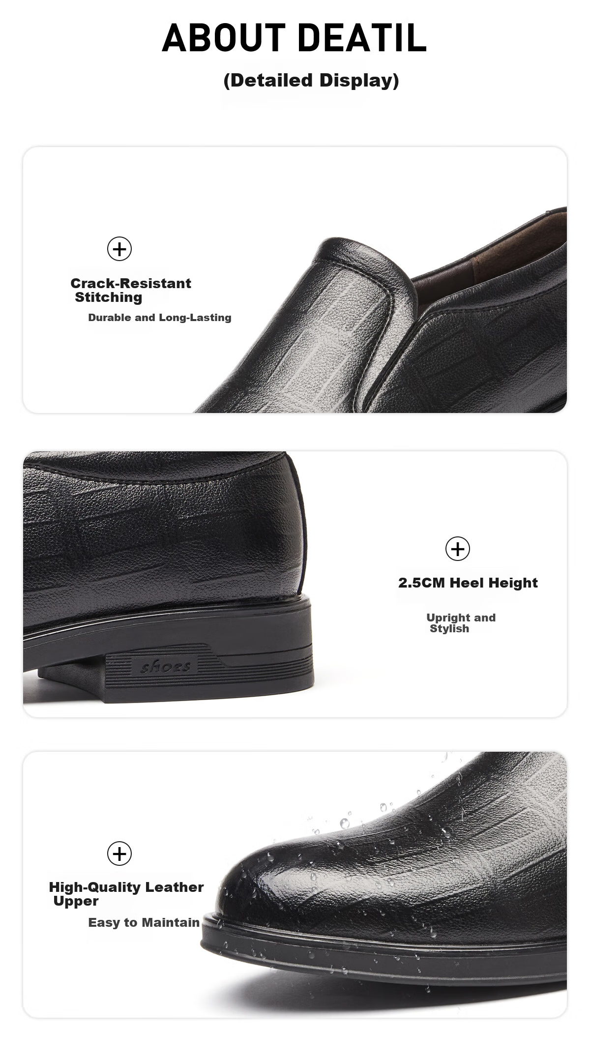 Huili Men's Shoes, Business Commute Leather Shoes, Versatile Casual Comfortable Slip-On Soft Surface Formal Shoes for Dads, Black, Size 44 8