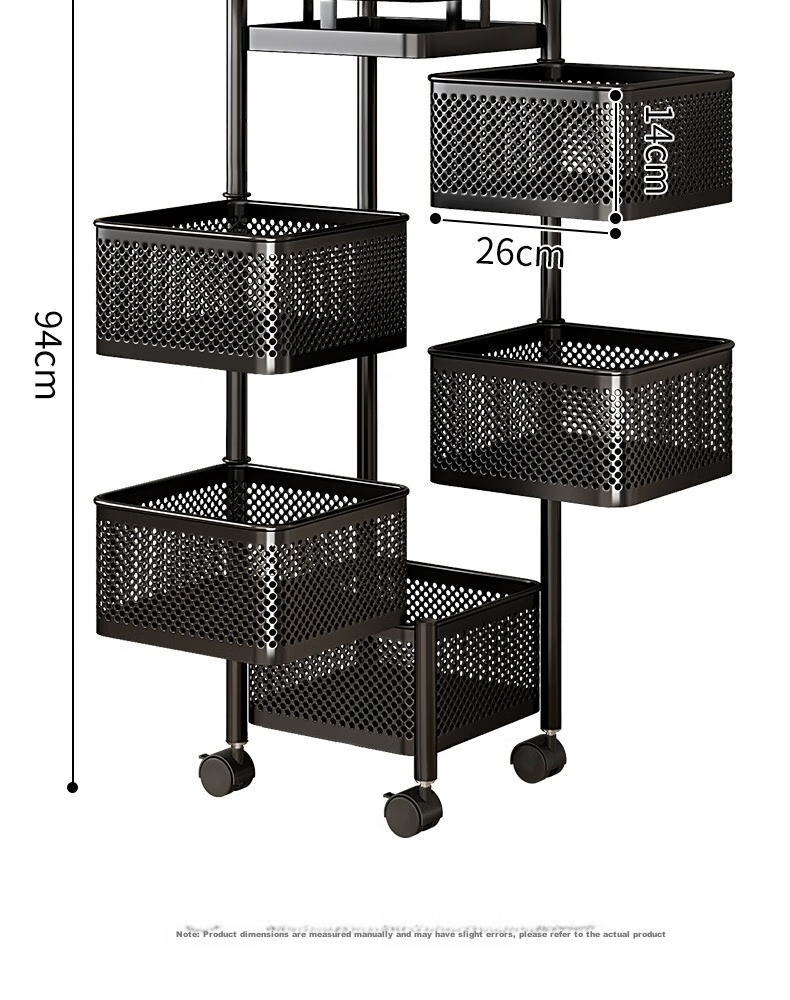 Yicainianhua Kitchen Storage Rack, Floor-Standing Vegetable Basket, Rotating Shelf, Vegetable Organizer, Living Room Storage Movable Cart, 1118-WH 16
