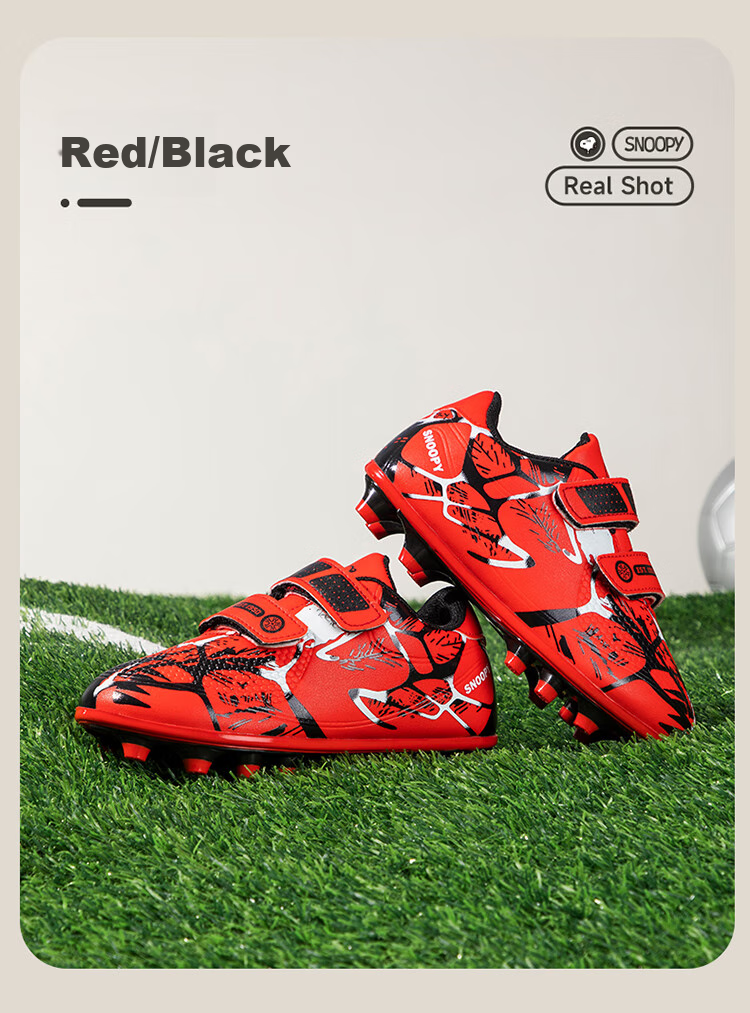 SNOOPY Children's Shoes, Kids' Sneakers, Student Outdoor Training Shoes, Boys And Girls Cleated Soccer Shoes, 7898 Red And Black, Size 40 5