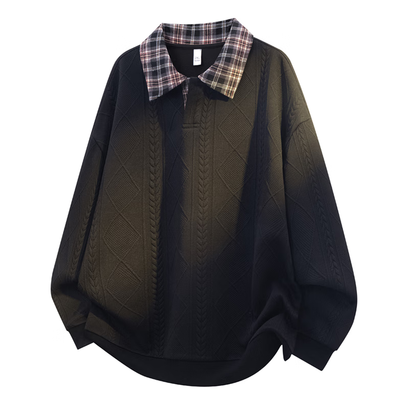 Dingfengbaoluo American Jacquard Long Sleeve Sweatshirt Men Autumn Loose Casual Textured Top XPR12 White 3XL