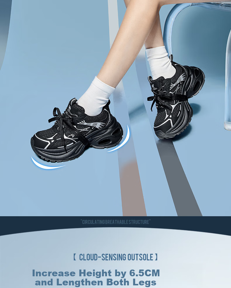 CAMEL Silver Dad Sneakers Women Breathable Mesh Height Increasing Thick Sole Sports Casual Shoes L25A283140 Gun/Black 40 14