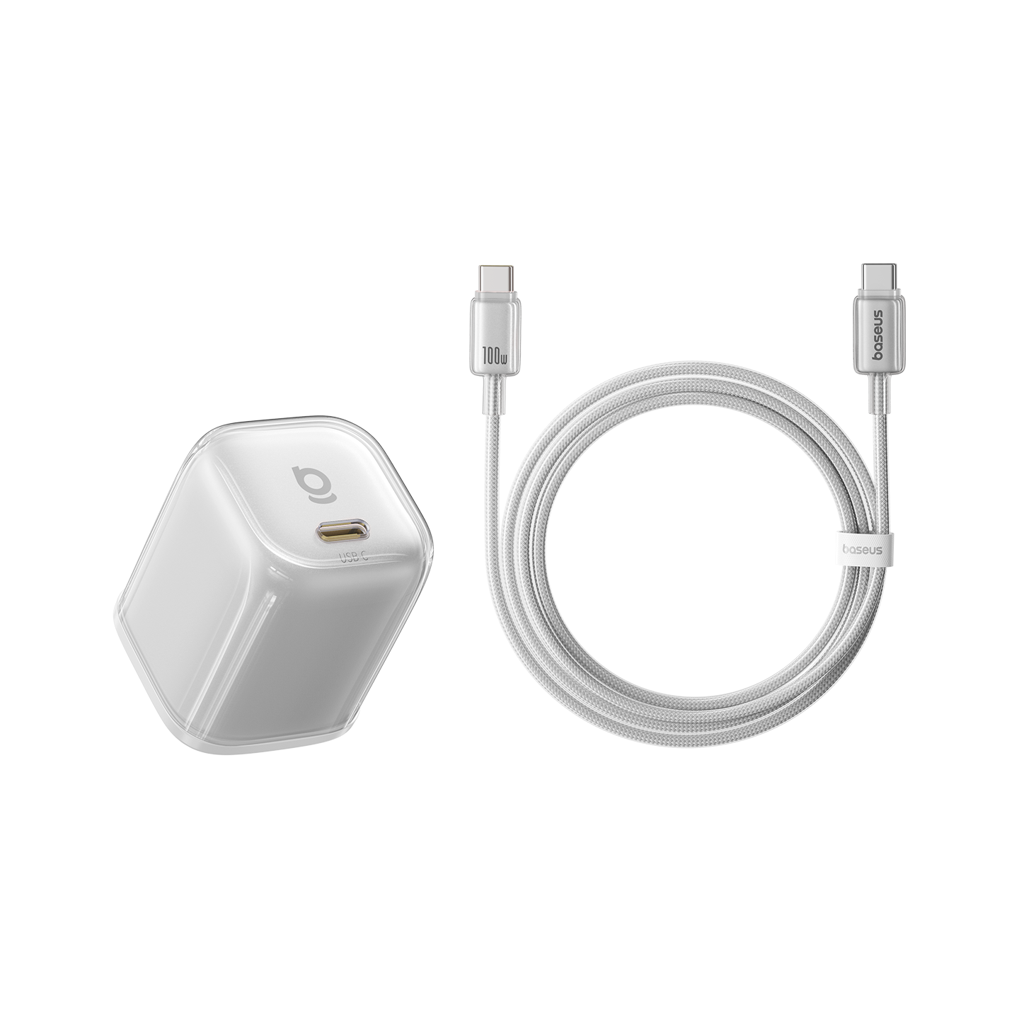 BASEUS Tongxin Pro Apple 18 Charger, PD45W60W Compatible GaN Fast Charging Head, IPhone17/16/15ProMax/Air Phone And IPad Set, Bright Moon White