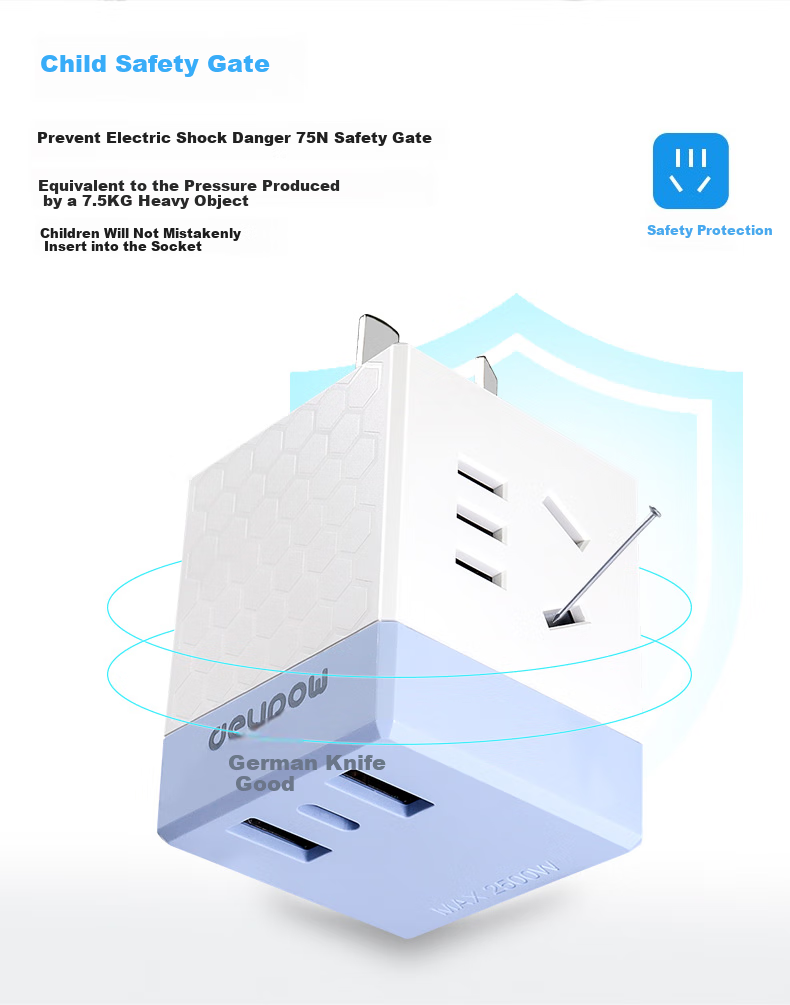 Delipow Power Strip, Three-Prong Multi-Functional Socket, USB Charger/wireless Socket/travel Adapter, 2 USB + Type-C + 2 Prongs [Blue] 3