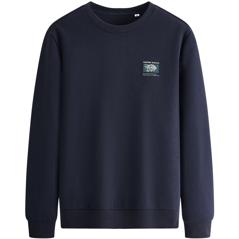 Dancing with Wolves [Anti-Static & Antibacterial] Fashionable Versatile Embroidered Skin-Friendly Pullover Crew Neck Sweatshirt 102 Dark Blue 2XL