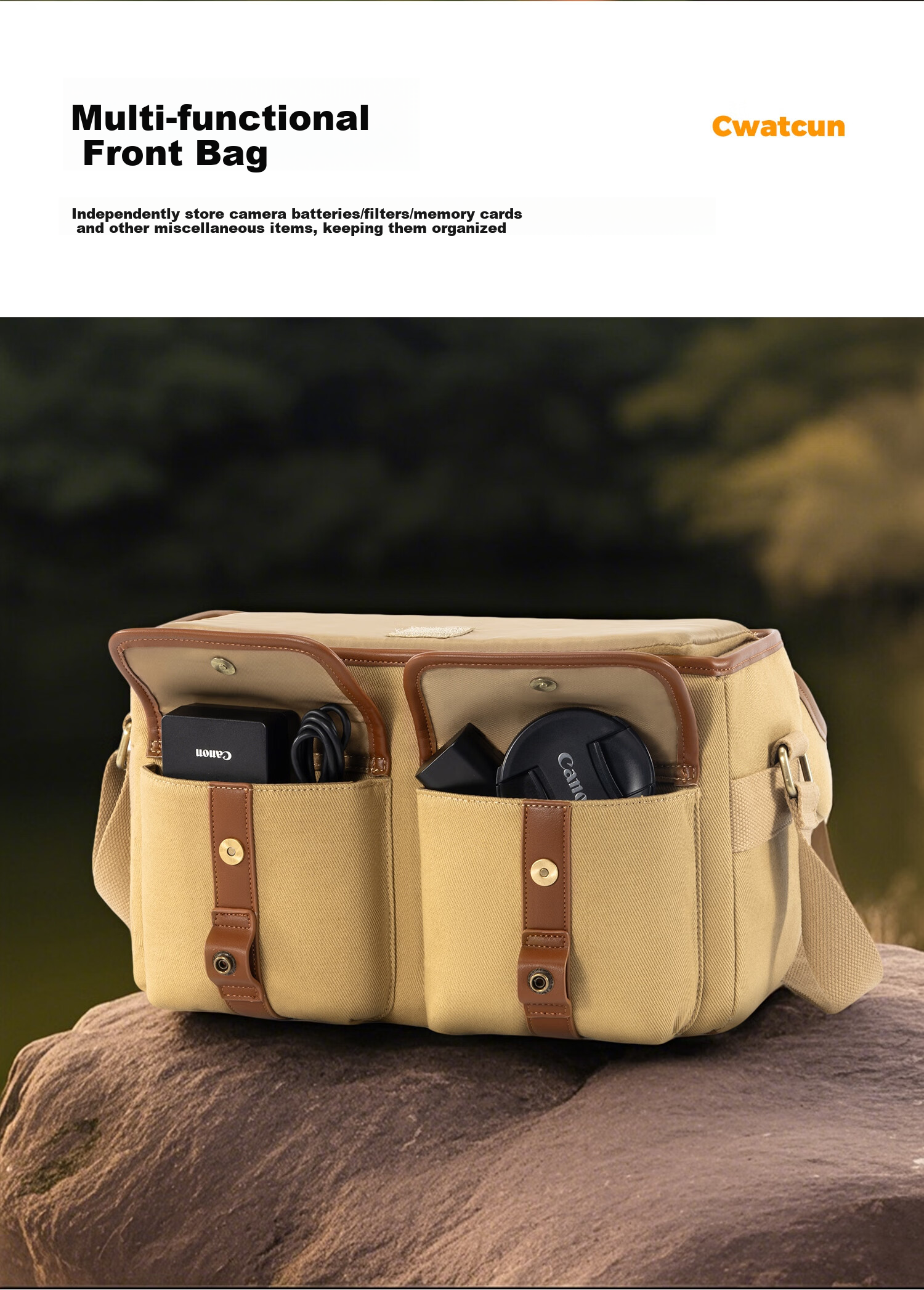 CWATCUN Shoulder Camera Bag, Cambridge Style, Lens And DSLR Storage Bag, Unisex Crossbody Photography Bag, Suitable for Fuji, Sony, Cano 9