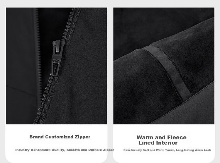 DANCING WOLVES [Tech Triple Protection & Fleece Lining] Autumn And Winter Outdoor Hooded Jacket for Men, Style 001 Black, Size 170 5