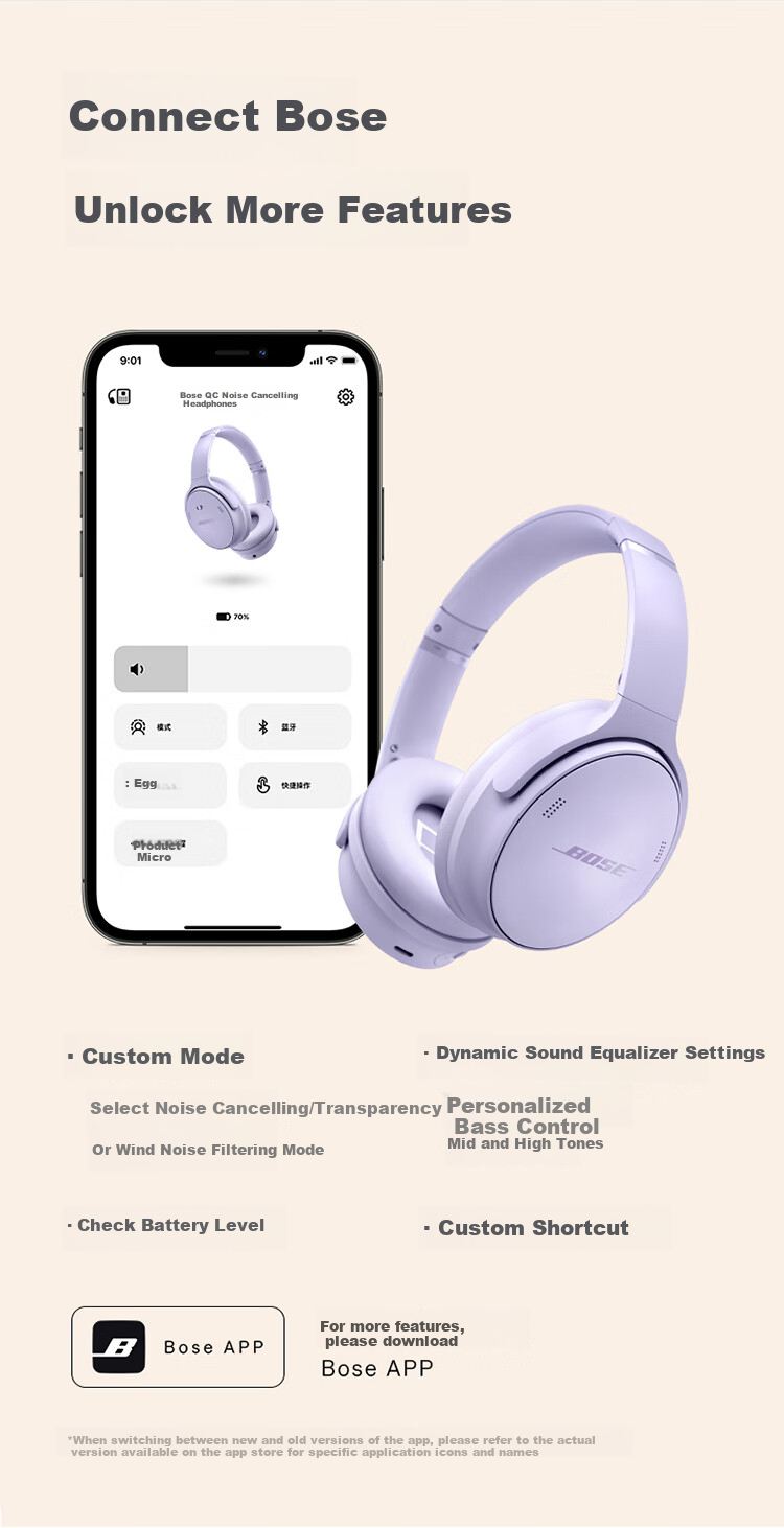 BOSE QC Noise Cancelling Headphones, Misty White, Over-Ear Sports Noise-Cancelling Bluetooth Headphones, Upgraded Version of QC45, Compatible with Huawei And Apple Earphones, Gift for Travel, New And Old Packaging Randomly Shipped 7