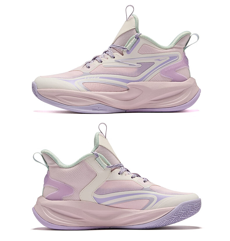 ERKE Kids Mesh Tennis Shoes Boys and Girls Children's Cushioned Lace-up Basketball Shoes Dawn Pink/Microcrystalline White/Wisteria Purple Size 36 62