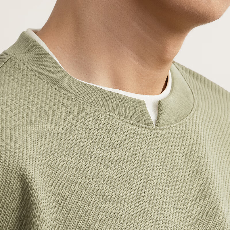 MARKLESS Men's 2025 Autumn New Loose Fit Khaki Green Layered Long Sleeve Sweatshirt, Size L, Model 5406