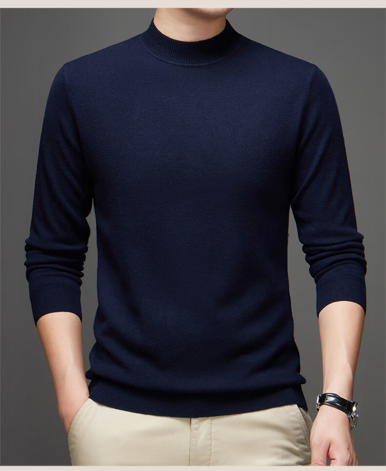 Hengyuanxiang Pure Wool Men's Autumn Winter Thin Half Turtleneck Knit Sweater Top Dark Red 175 20
