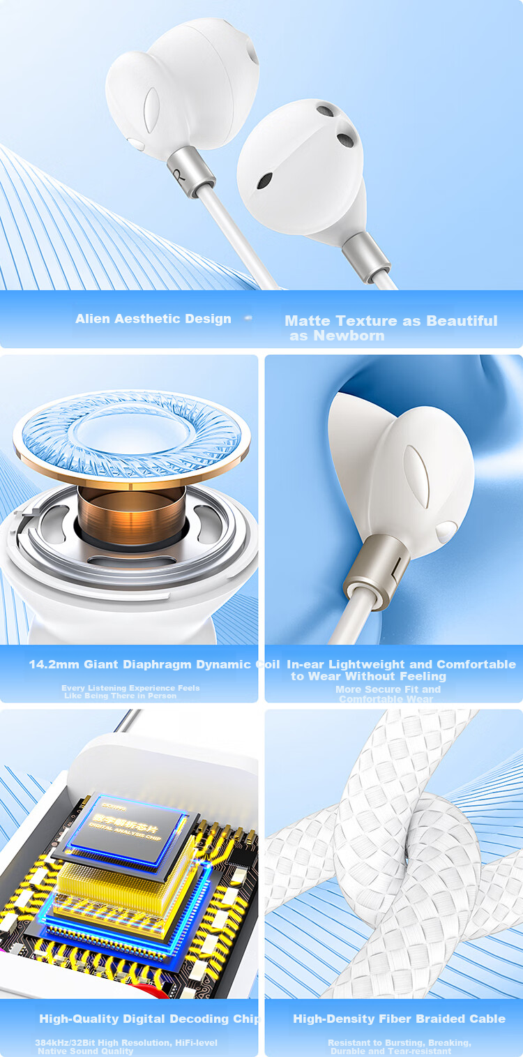 DOOSEYUON [2025 Alien Edition] Apple Wired Earphones Type-C Compatible with IPhone 17 Plus, 16, 15 Pro Max, IPad Pro, Huawei Nova 13 2