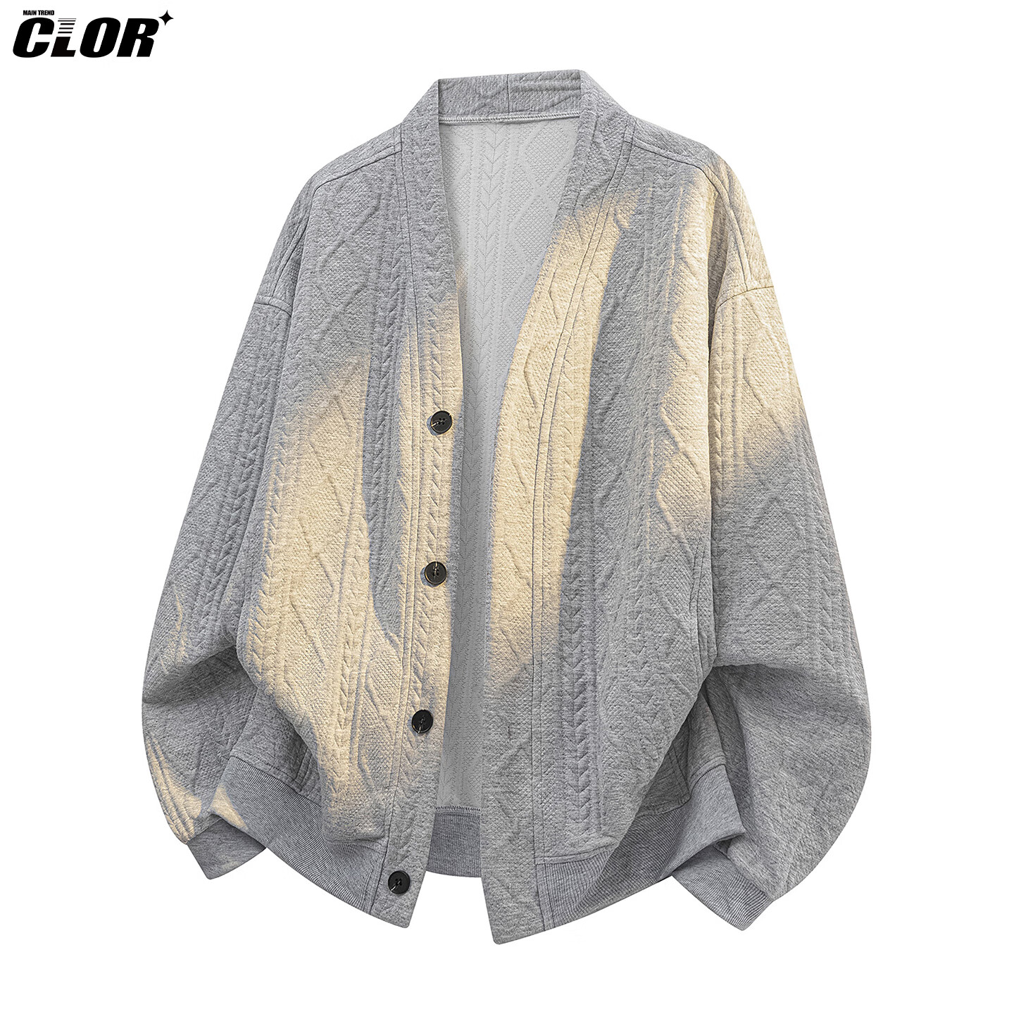 CLOR Men's Cardigan Knitwear Autumn Winter Jacquard Loose Sweatshirt MYC08 Heather Gray 4XL