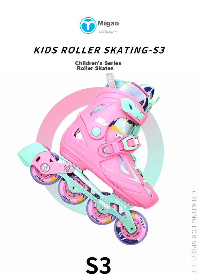 Migao Roller Skates for Children, Inline Skates for Girls, Beginner's Roller Skates for Primary And Secondary School Students, Inline Roller Skates, S3 Set in Pink, Size L 1