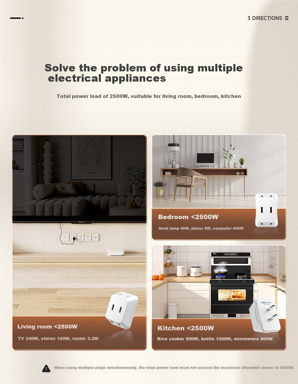 NVCleishidiangong Socket Adapter Plug, Multi-Outlet Converter, Uncontrolled One-To Two-Flat Hole Converter, EP435C 4