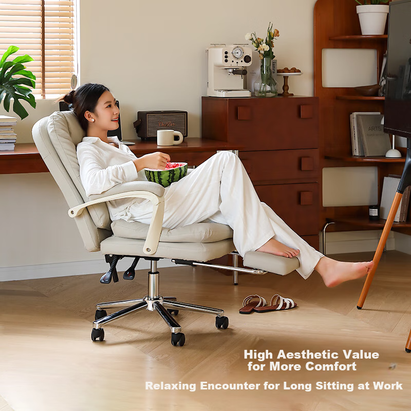 Guquan C733 Milk White Ergonomic Office Chair for Home, Long Sitting, Study, Dormitory And Study Room - Reclining