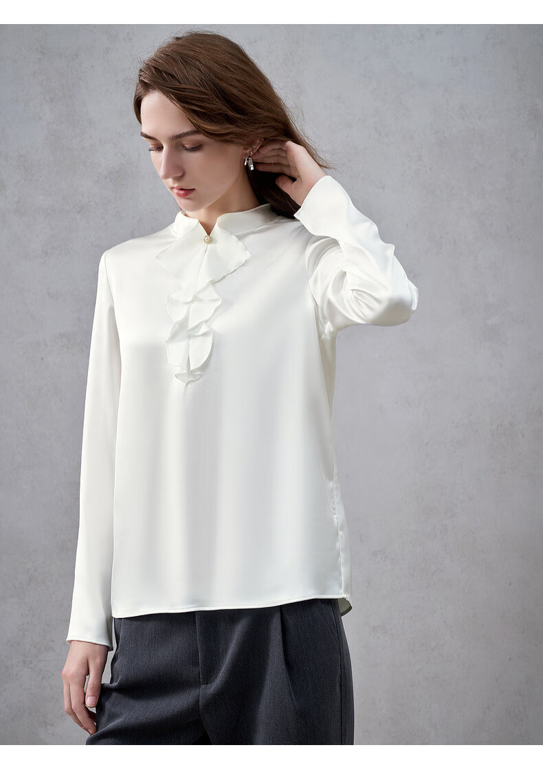 G2000 Satin Ribbon Stand Collar Women's Spring Autumn Silky Long Sleeve Casual Shirt Mall Same Style 12