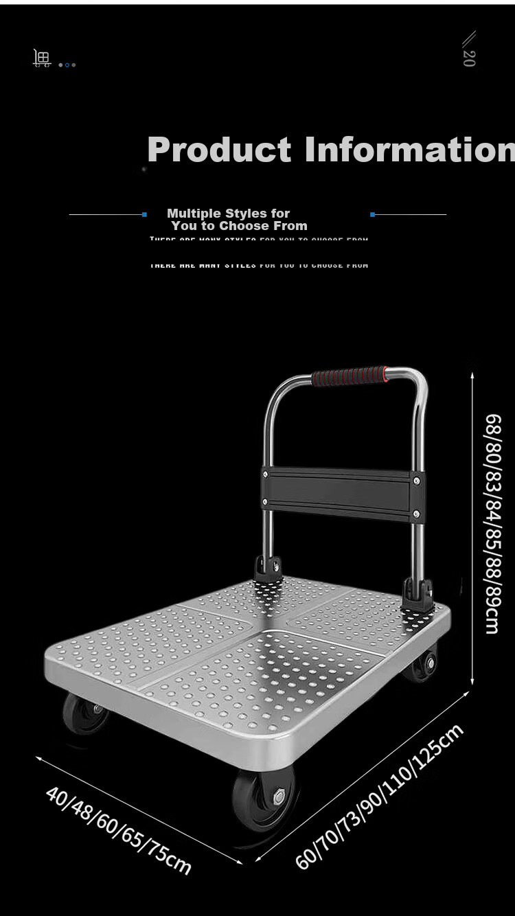 Paiying Steel Plate Flatbed Cart, Small Push Cart, Cargo Trolley, Hand Truck, Small Trailer, Folding Transport Cart, 70*42cm 26