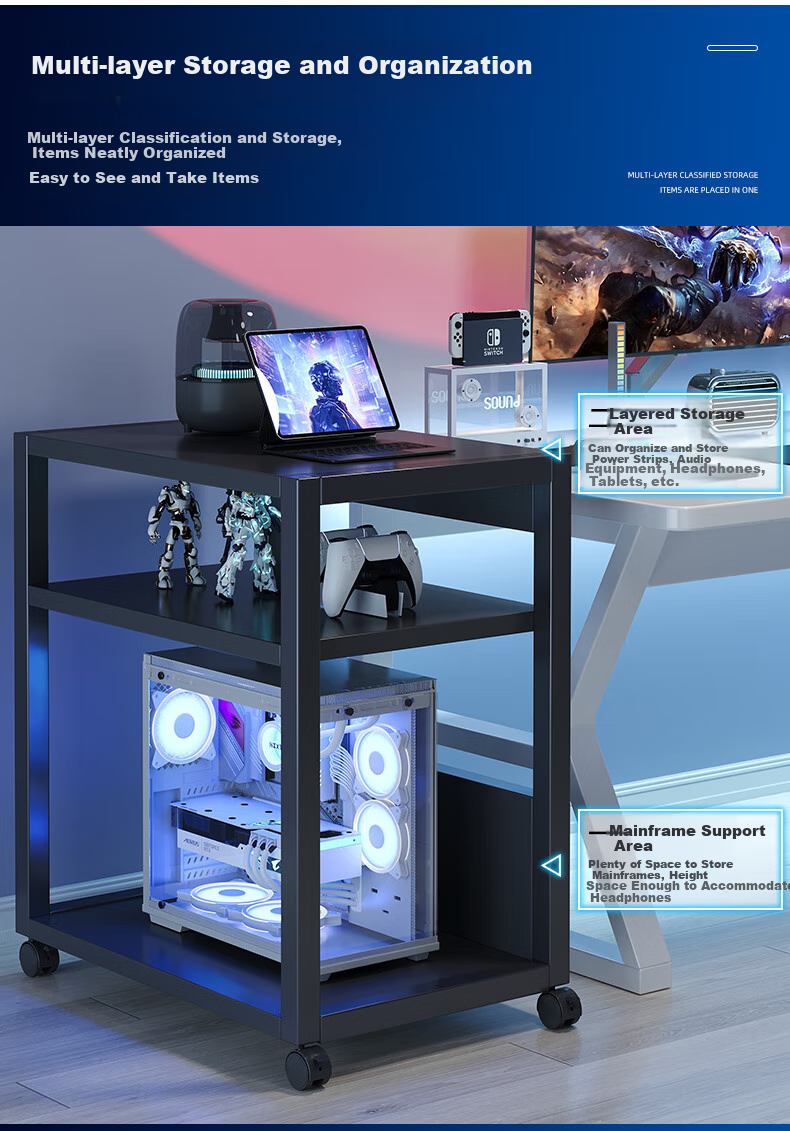 Shanshanmuyi Computer Printer Stand, Multi-Tier Floor Storage Rack, Movable Office Organizer Shelf 4
