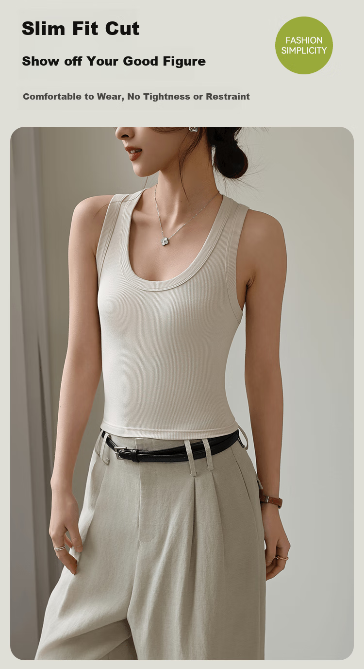 MiiOW Women's Camisole Tank Top [Racerback with Low Cut], Wide Shoulder Versatile Slim Fit Elastic Short T-Shirt, 2026 New White XL 3