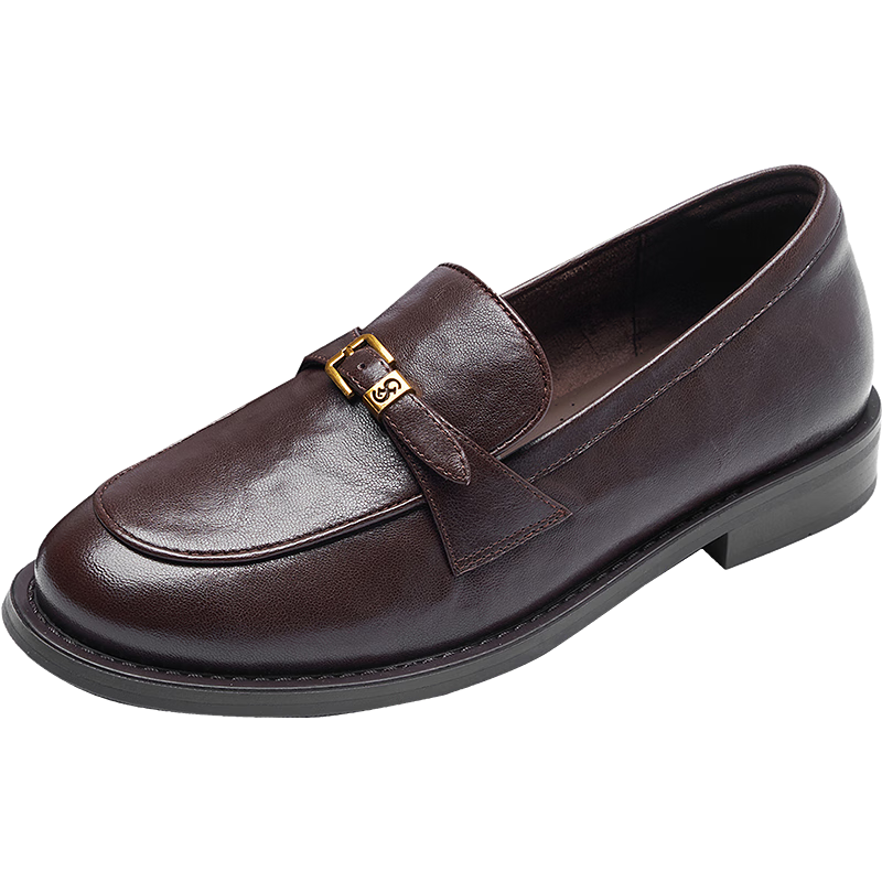 Le Saunda 2026 Spring Summer Genuine Leather Vintage Black Versatile Commuter Loafers for Women 21103 Mocha Brown BRK40