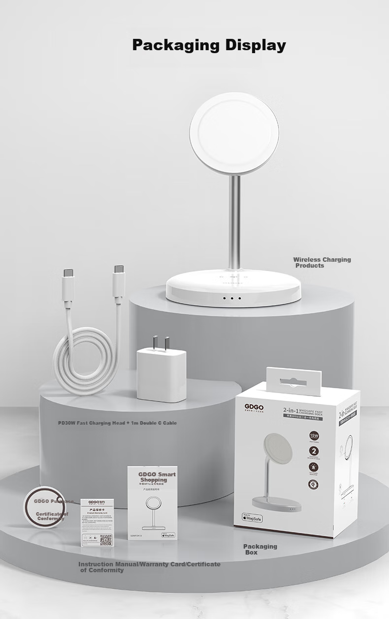 GDGO [Apple MFM Certified] 15W Two-In Wireless Charger, MagSafe Magnetic Vertical Fast Charging, MFi Certified, Suitable for IPhone 18/17 PM/Air Phones And Earphones 16