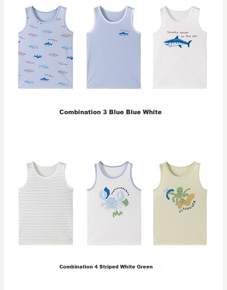Dingguagua Boys' Pure Cotton Tank Top, Thin Style, Children's All-Season Undershirt, Spring And Summer Boys' Undershirt, Four Seasons Small Vest, Style Four 110 10