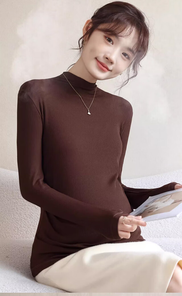 Xueqiman Maternity Base Shirt Women's Spring Half Turtleneck Antibacterial Casual Comfortable Long Sleeve Pregnancy Top 13