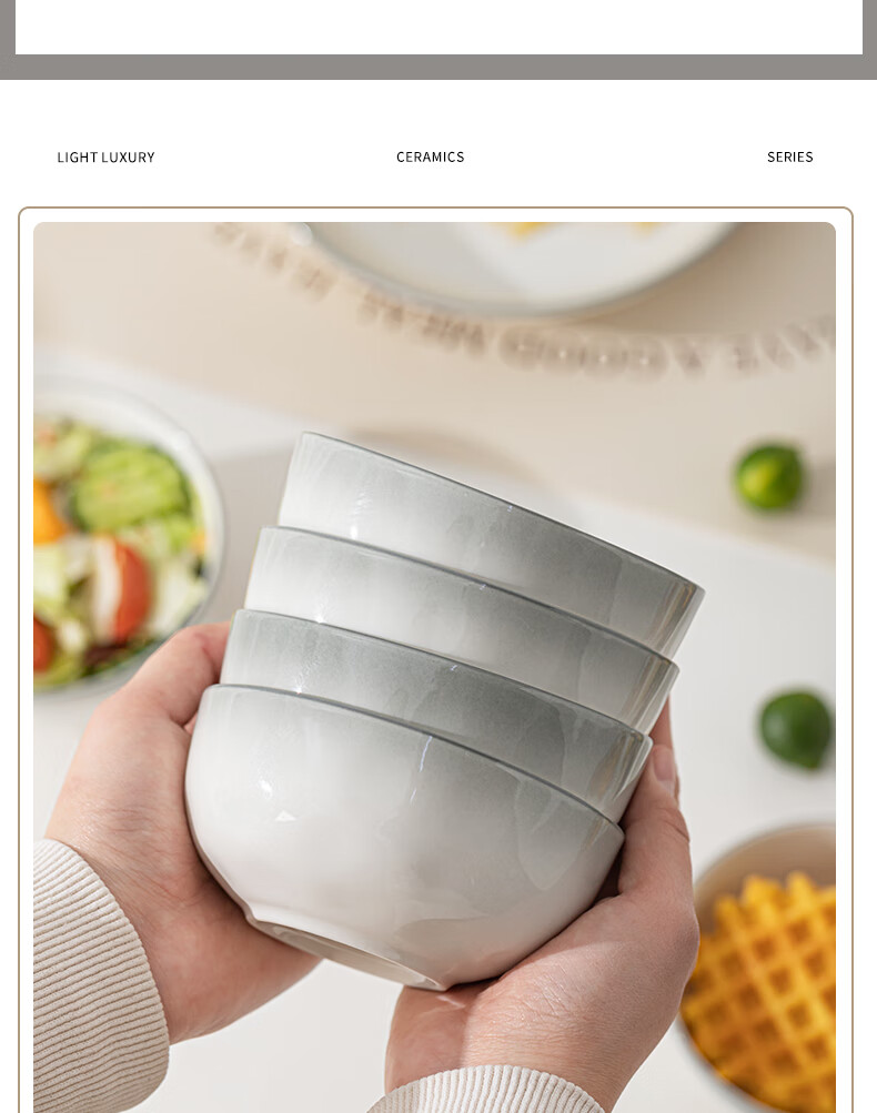 Pearson Luxury Ceramic Rice Bowls with Underglaze Color, 4.5-Inch Soup and Noodle Bowls, Set of 10 5