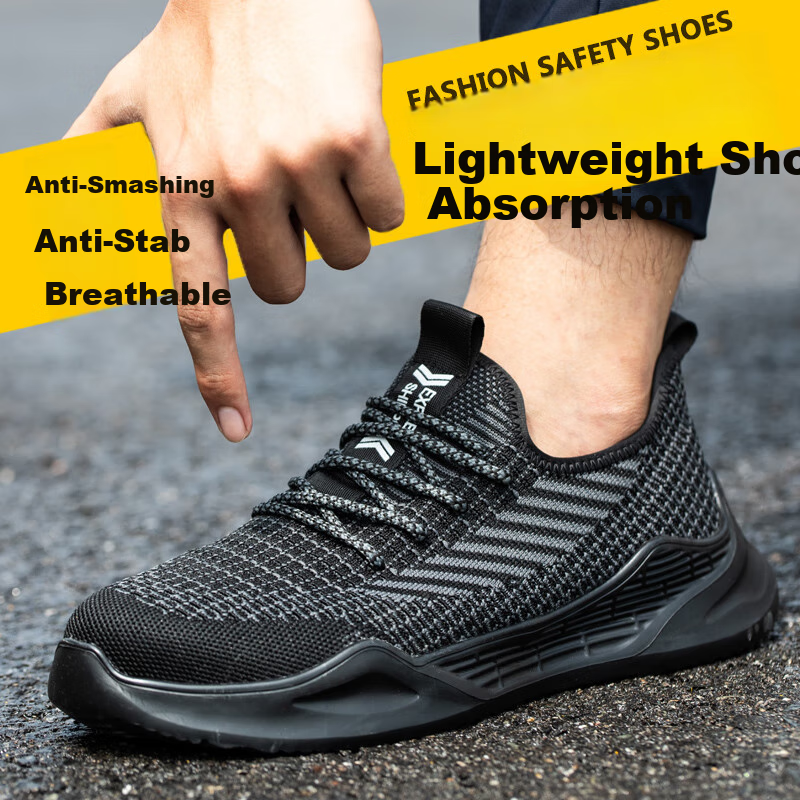 Jiuzhouzhanlang Men's Safety Shoes, Breathable Protective Footwear, Anti-Smashing And Puncture-Resistant, Kevlar Midsole, Steel Toe Cap, Rubber And Plastic Sole, Breathable Fly-Knit Mesh, Anti-Smashing And Puncture-Resistant [All-Season Style] 1020 Black 41 9